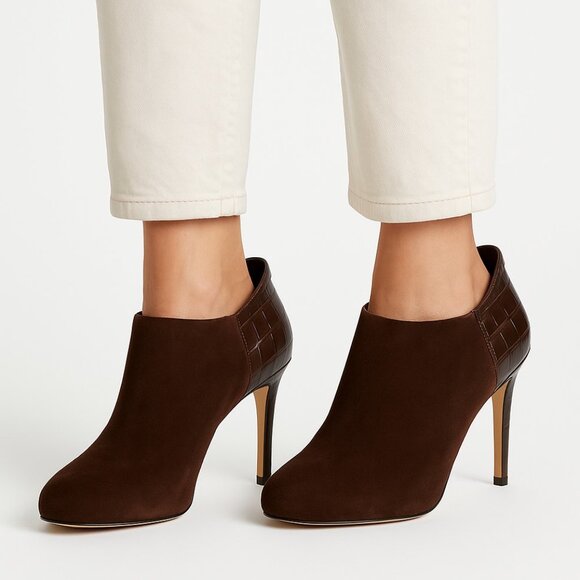 Michael Michael Kors Sammy Brown Kid Suede Leather Emboss Ankle Boots Women 9.5M - Picture 1 of 11